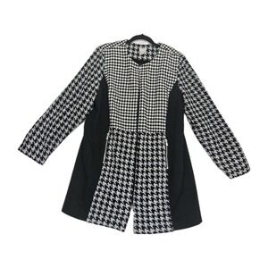 Chicos‎ Blazer 2 US 12 Large Houndstooth Stretch Long Black White Jacket Tweed